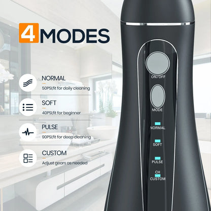 Black ProOral Mornwell portable oral irrigator water flosser with nozzle.