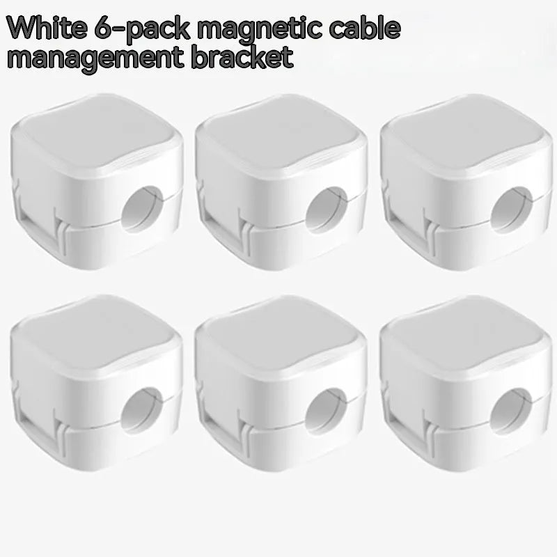 Black and white magnetic cable clips for under desk cable management with adhesive backing