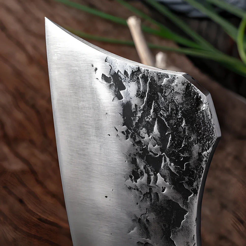 Professional chef knife with 20cm stainless steel blade and antique wenge wood handle with copper nails