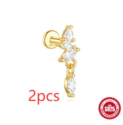 S925 sterling silver moon and star earrings with embedded diamond accents on a geometric design