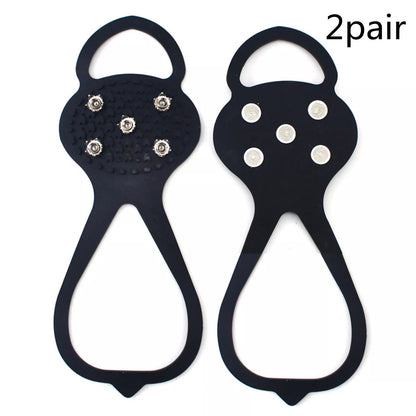 Unisex 5-toothed ice grippers for shoes, featuring durable rubber and steel teeth for superior traction on ice and snow.