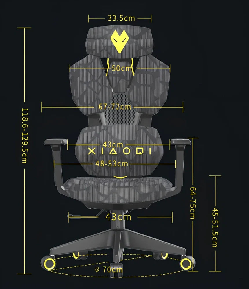Ergonomic esports gaming chair with rotating armrests and built-in foot pedal in mesh fabric