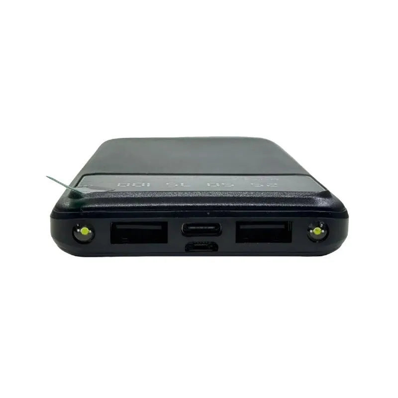 Black ultra-thin 10000 mAh power bank showing compact portable design