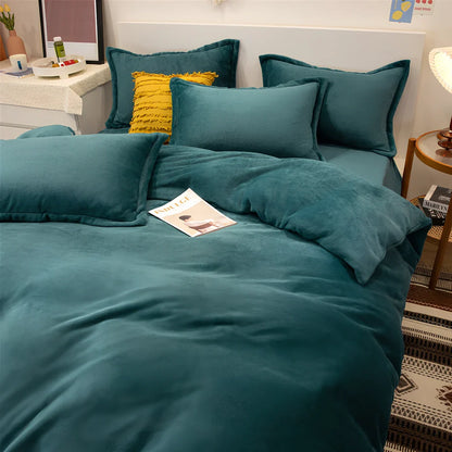 Double-sided fleece duvet cover showing goose yellow and light grey reversible sides