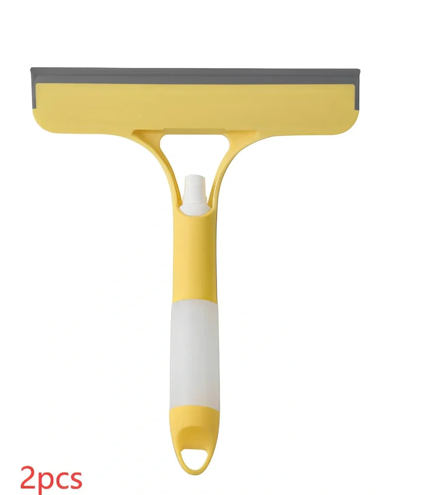 Double-sided plastic glass scraper in sky blue, 15cm long for removing household water stains