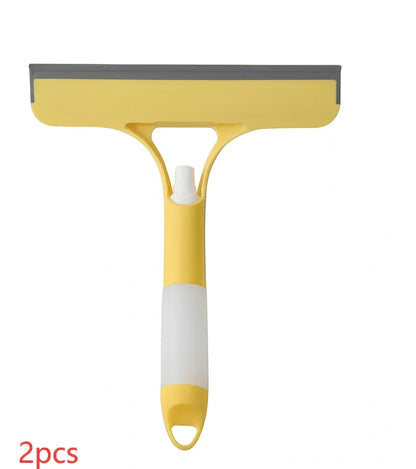 Double-sided plastic glass scraper in sky blue, 15cm long for removing household water stains