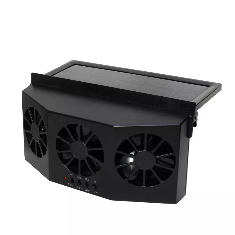 Solar-powered car ventilation fan with adjustable panels in white and black options
