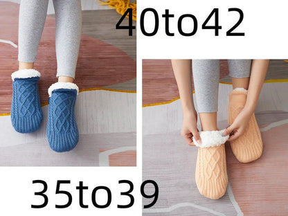 Winter woolen socks with V-opening design and anti-slip dots on soles in navy blue colour