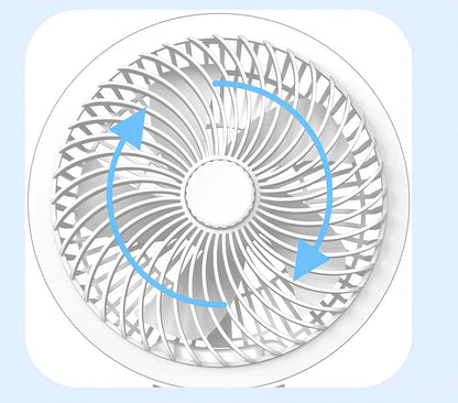 Black portable desk electric fan with foldable base, LED display, and hanging hook for versatile placement