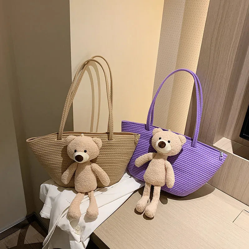 Cotton and linen woven bag with dumpling shape, three-dimensional pocket and double shoulder straps