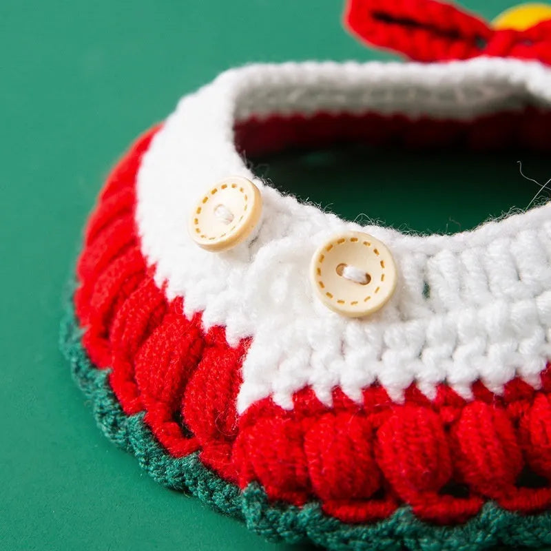 Christmas Pet Collar Woven Milk Cotton Hand Knitting Yarn Collar for Cats with Adjustable Sizes XS S M L Suitable for Christmas Spring Festival Chinese Valentine's Day Casual Four Seasons Universal Cat Collar