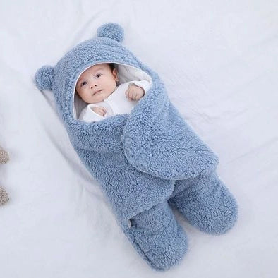 Baby Hold newborn swaddle sleeping bag with lamb wool fabric in blue colour option