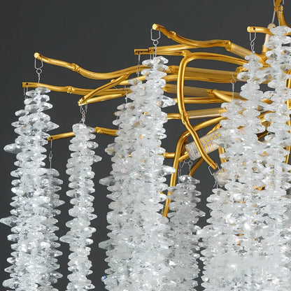 Villa crystal chandelier with adjustable height and LED lighting in multiple size options