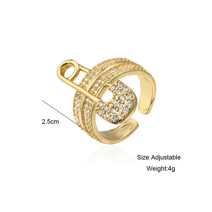 Adjustable zircon geometric ring with European-American style and copper construction