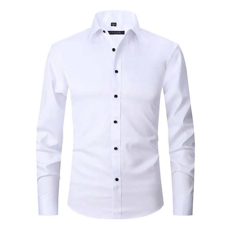 Men's stretch long sleeve work shirt in polyester, available in multiple colours and sizes S to 3XL for weights 70-130kg.