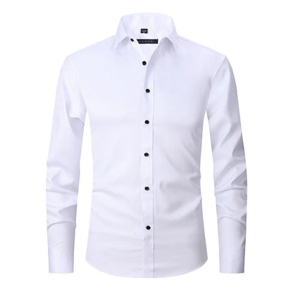 Men's stretch long sleeve work shirt in polyester, available in multiple colours and sizes S to 3XL for weights 70-130kg.