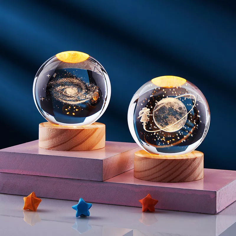 Crystal Ball Night Light with 3D Carved Solar System Design