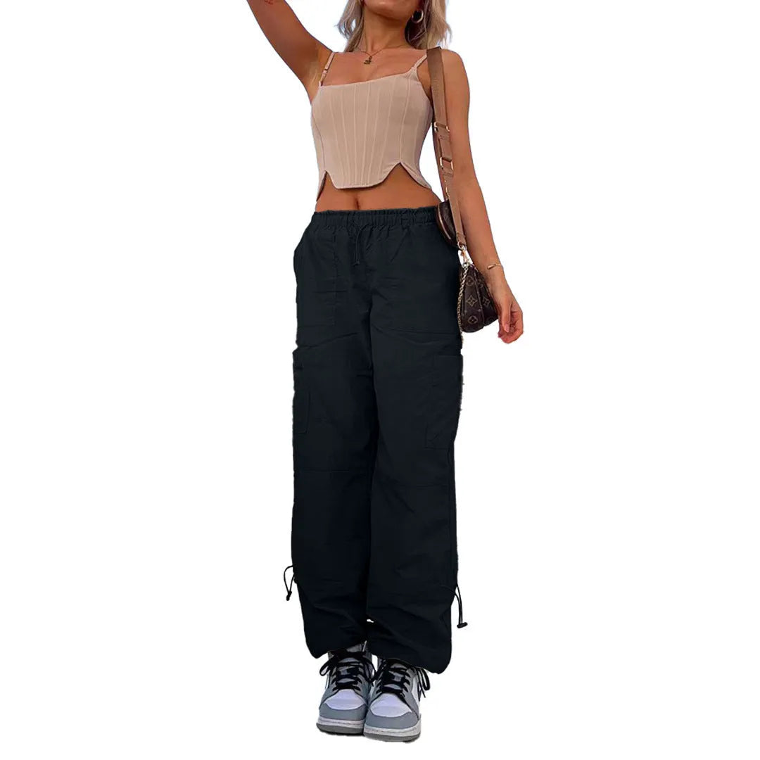 Multi-bag straight cargo casual pants in loose fit with mid waist, available in various colours and sizes