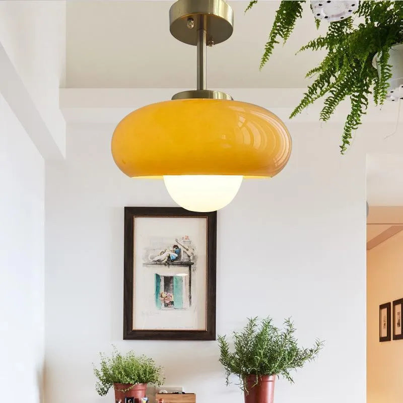 Bauhaus three headed egg tart pendant light with milk white glass shades