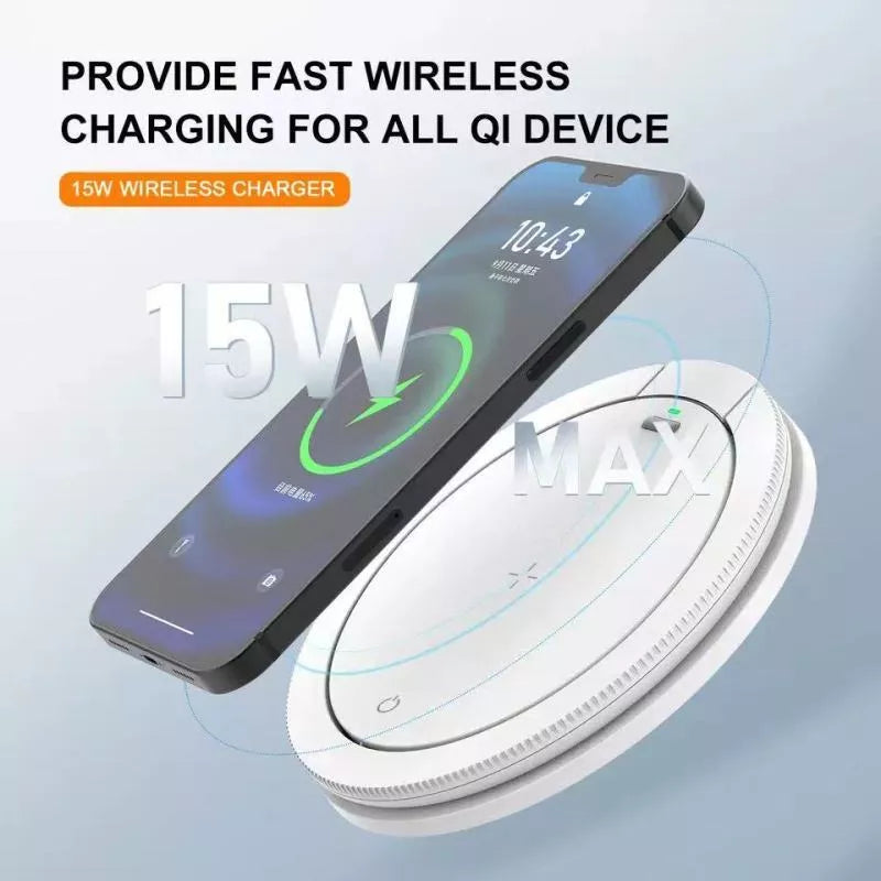 2-in-1 Wireless Charging LED Night Light in white with USB connection