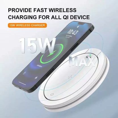 2-in-1 Wireless Charging LED Night Light in white with USB connection