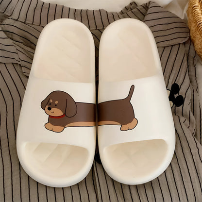 Pair of EVA couple household slippers in thickening flip-flop style showing soft sole construction