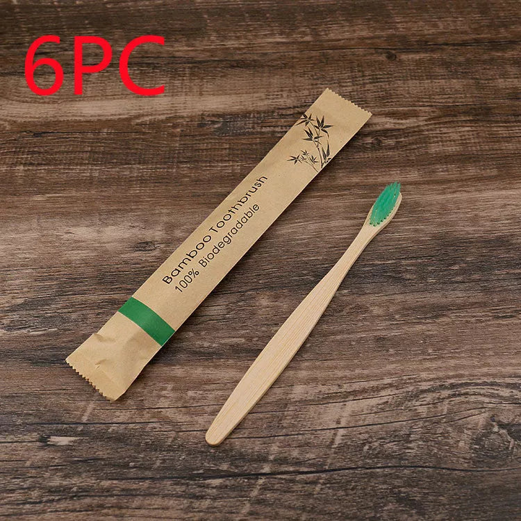 Eco-friendly flat bamboo toothbrush with kraft paper bag in assorted colors