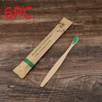 Eco-friendly flat bamboo toothbrush with kraft paper bag in assorted colors