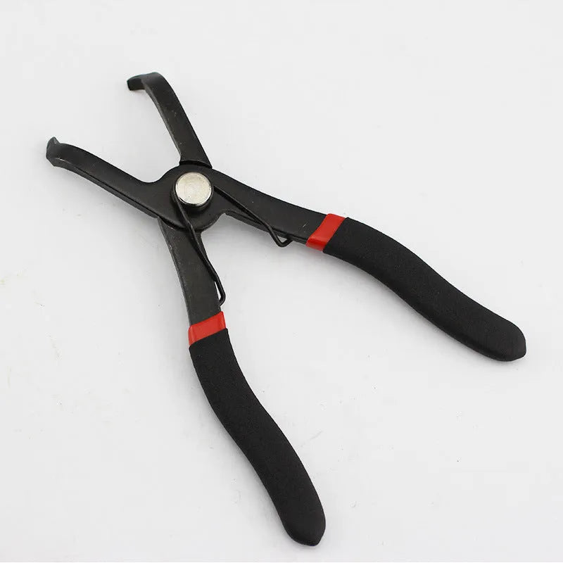Red carbon steel round nail removal pliers with PVC handles, jaws open.