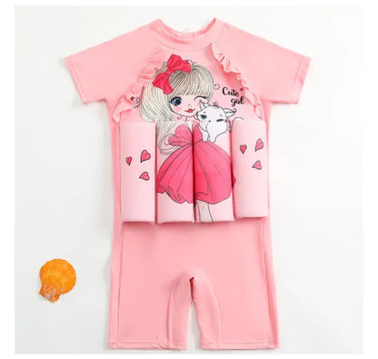 Buoyancy swimsuit with sun protection in Korean style patterns, available in sizes S to XXL for early swimming education