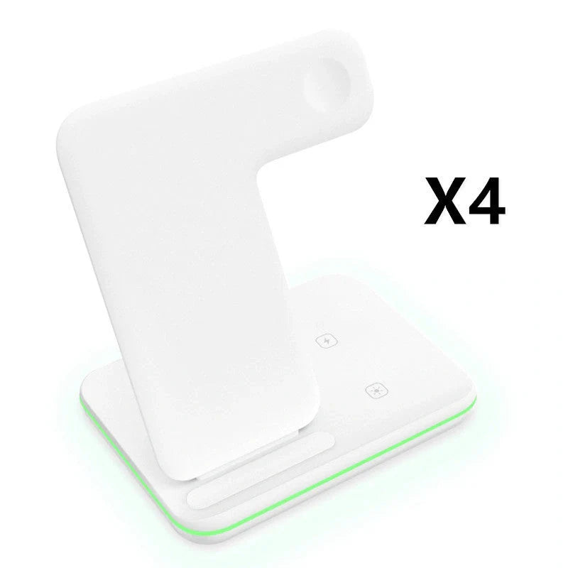 3-in-1 wireless charger for phone, watch, and headset in black and white