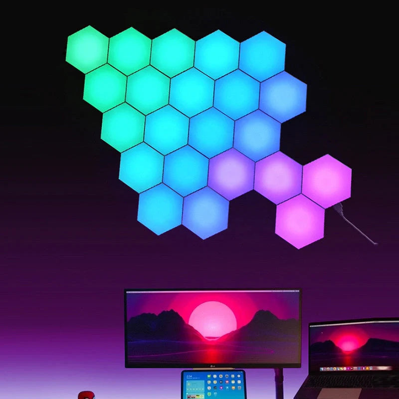 Smart Quantum Light Induction Honeycomb Wall Lamp with vibrant color-changing effects