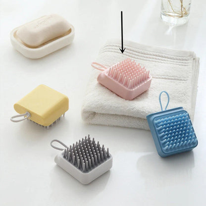 Multifunctional pet grooming brush with soft TPR combs in white, pink, blue, and yellow