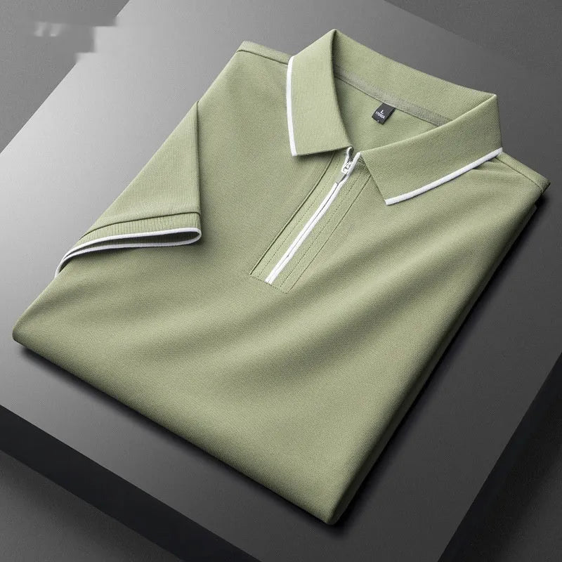 Men's slim fit lapel collar short sleeve casual shirt in a cotton blend fabric