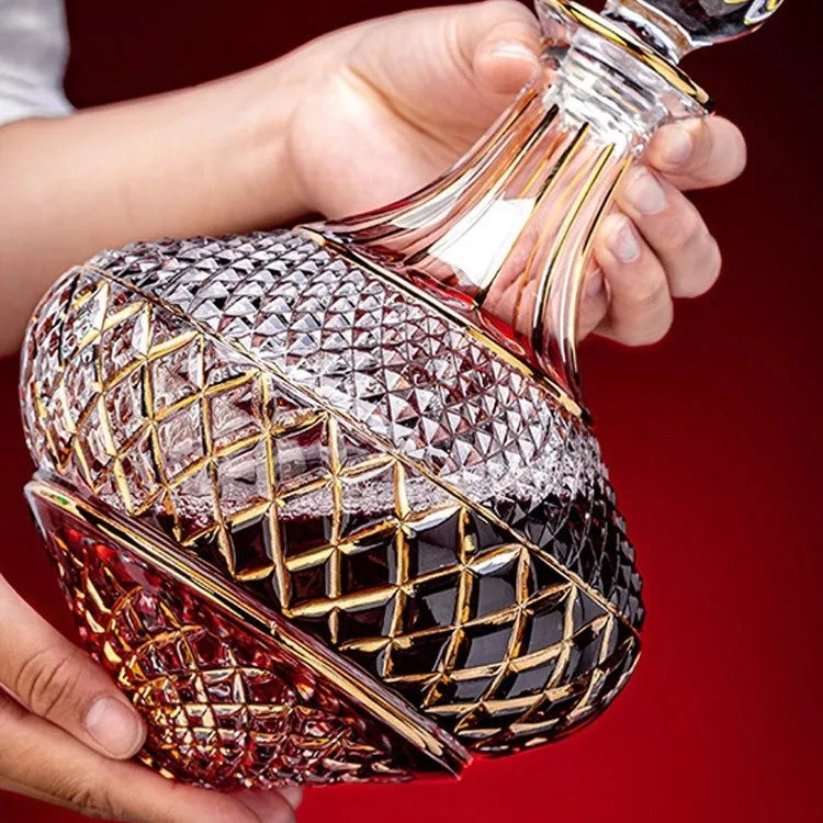 Gold Crystal Rotating Gyro Wine Decanter with 1.5L capacity and 360° rotating design