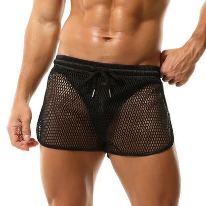 Men's loose fit polyester boxers in solid black, white, grey and red colours