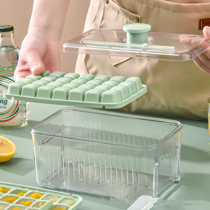 Press-type ice ball maker with milk white and light green PET layers creating 5cm spherical ice