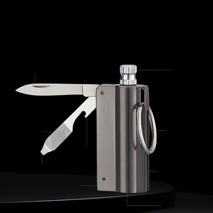 Waterproof key ring lighter with alloy body and wire drawing finish measuring 6cm length