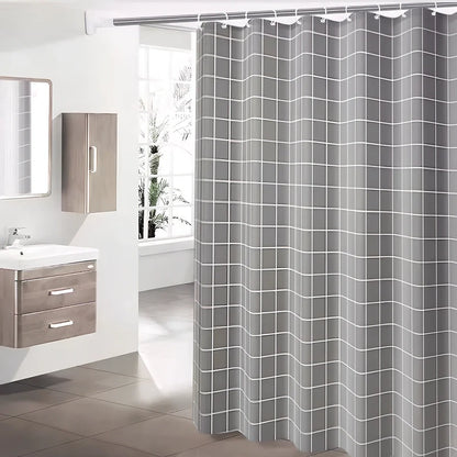 Waterproof polyester shower curtain with printed design, available in multiple sizes for bathroom protection