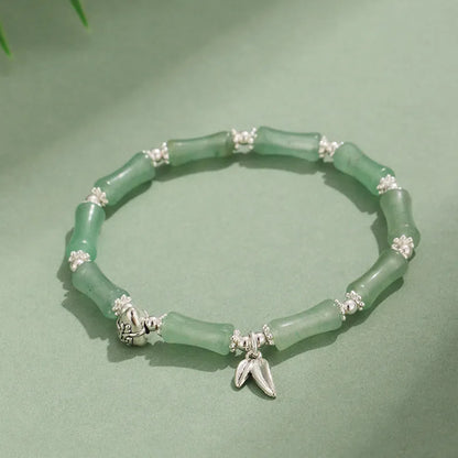 Green Aventurine bamboo pattern bracelet with strawberry quartz and jade beads, electroplated women's jewellery