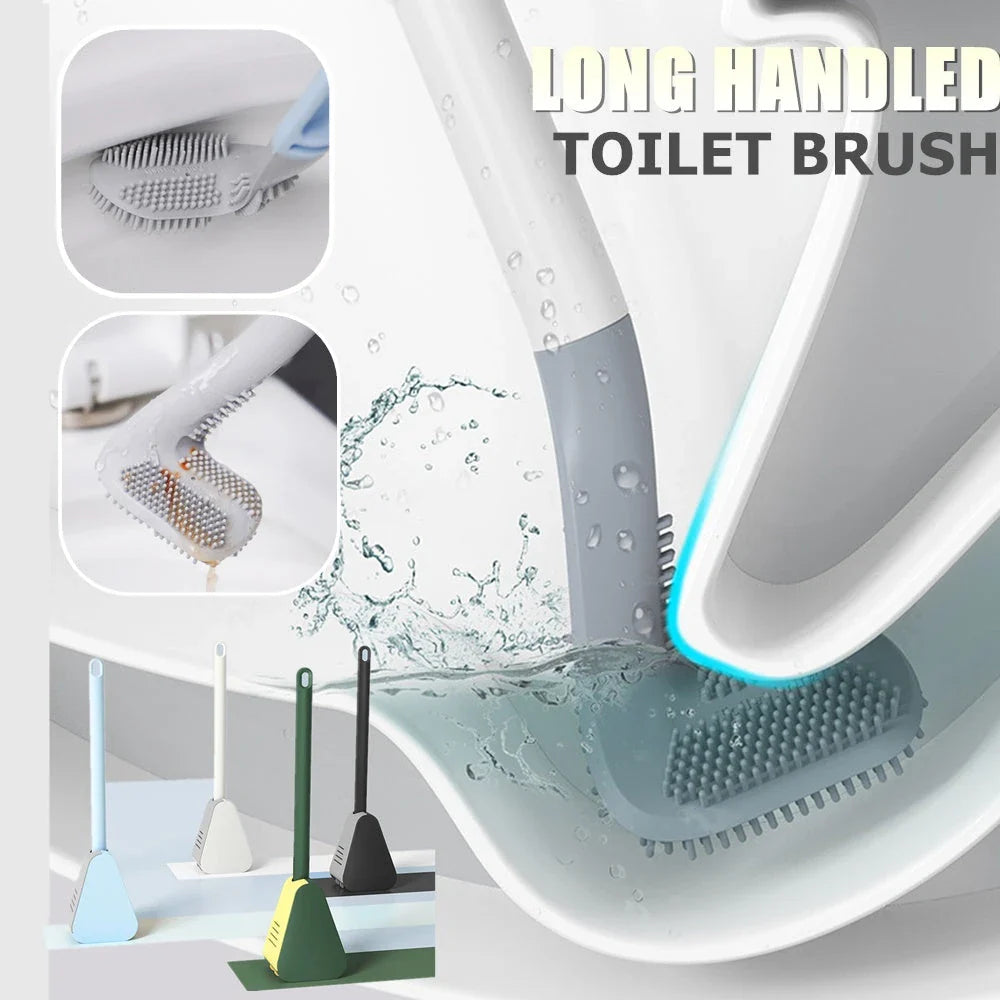 Wall-mounted toilet brush with flexible silicone bristles for easy, effective bathroom cleaning