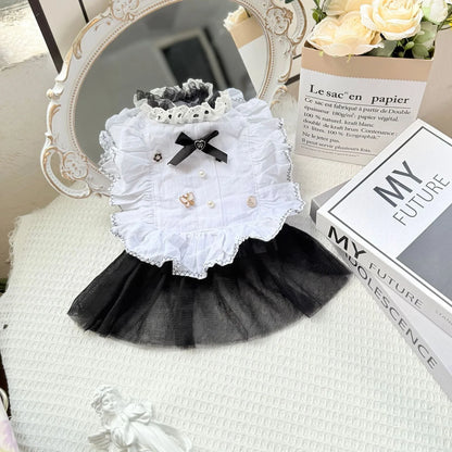 White polyester gauze skirt for small dogs with princess-style design, sizes XS to XL