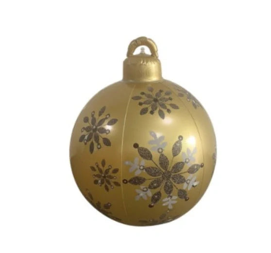 Vibrant, inflatable 60cm Christmas ball decorations in various patterns and colors for indoor and outdoor holiday display