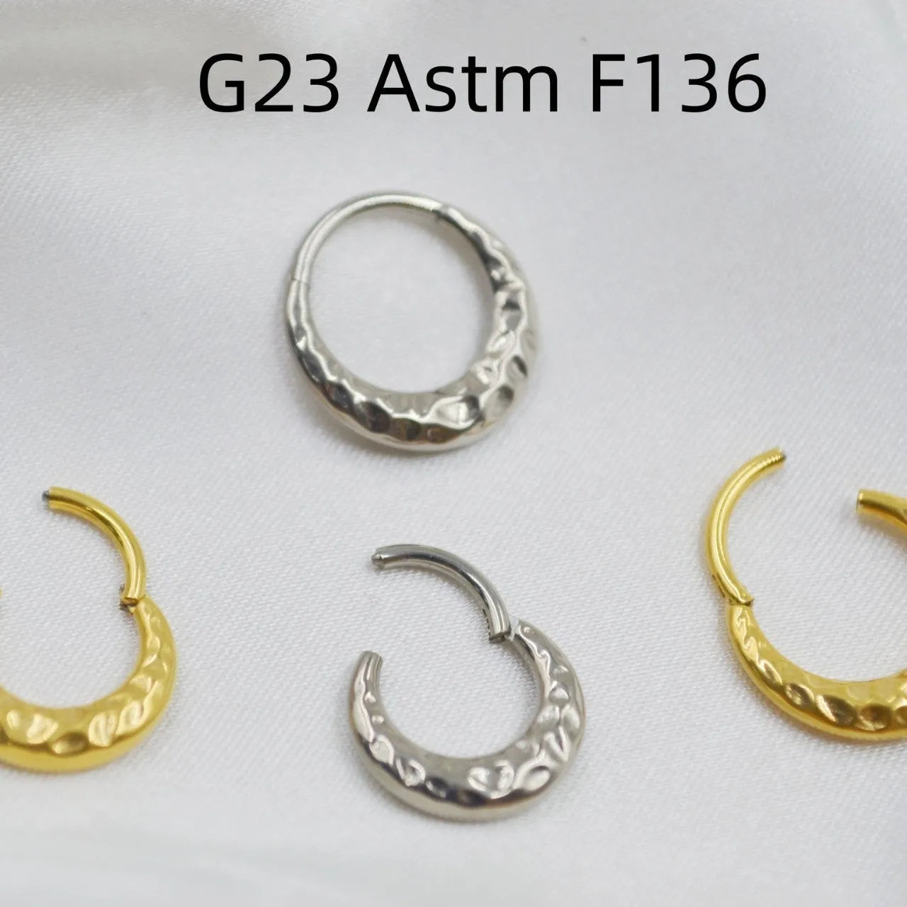 Titanium alloy concave-convex nose ring with carved texture in gold or silver colour, 1.2mm thickness
