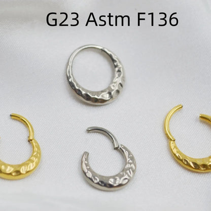 Titanium alloy concave-convex nose ring with carved texture in gold or silver colour, 1.2mm thickness