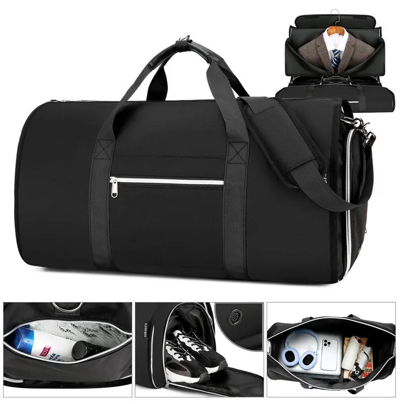 Oxford cloth sports bag in grey colour showing compartments for dry and wet separation.