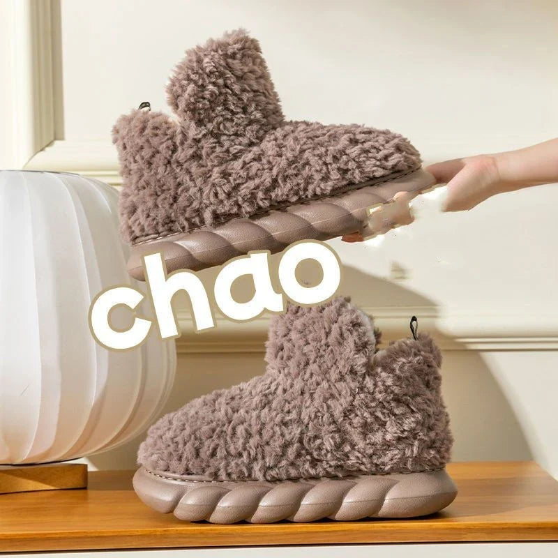 Cozy indoor and outdoor winter slippers with comfortable heels, available in a variety of colors including white, pink, khaki, green, and curry.