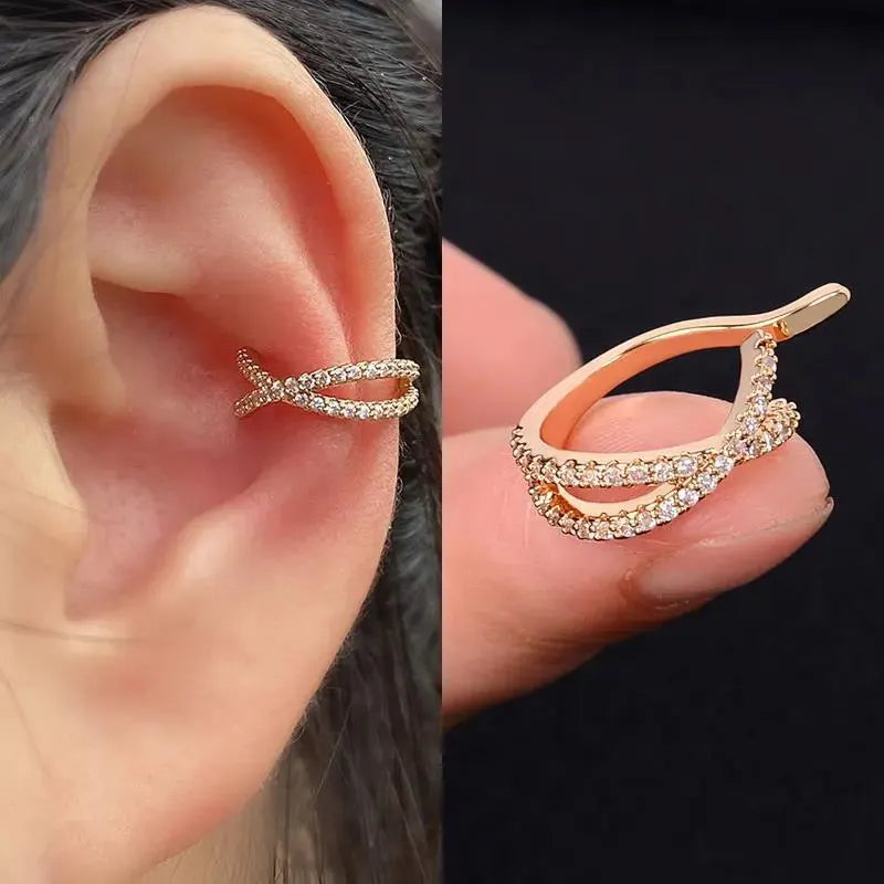 Butterfly flower inlaid zircon pierced earrings in gold or silver copper for women