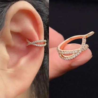 Butterfly flower inlaid zircon pierced earrings in gold or silver copper for women