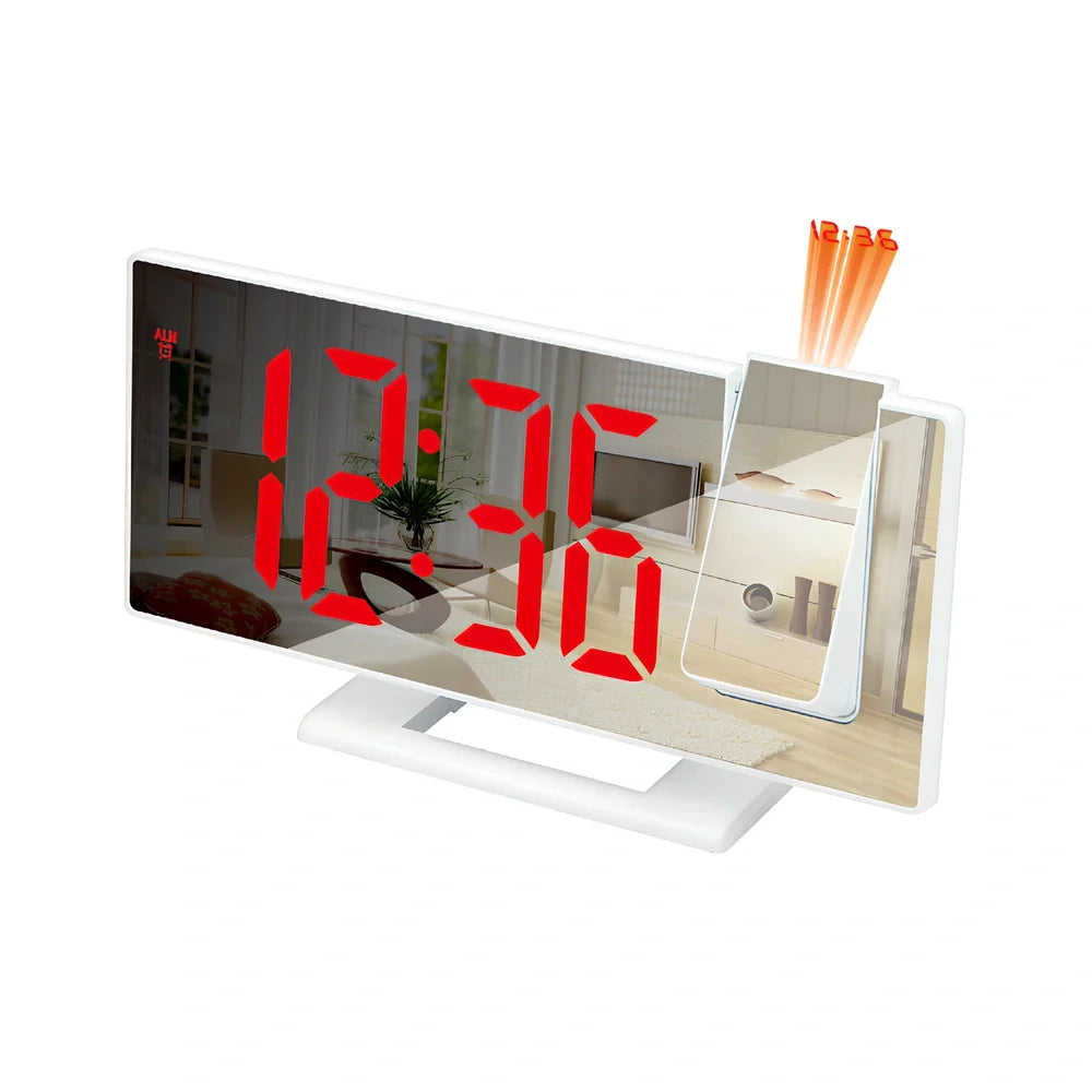LED projection digital alarm clock with adjustable display showing time projection on ceiling